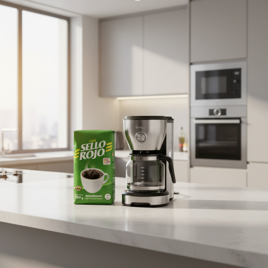 Selle Rojo Decaff Bag Next to a coffee maker